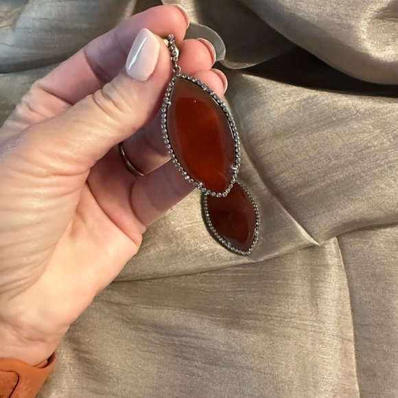 Large Carnelian and Diamond earrings - Picture 8 of 12